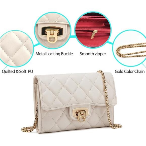 Clutch Purses for Women with Quilted Designs, Beige - Picture 4 of 6